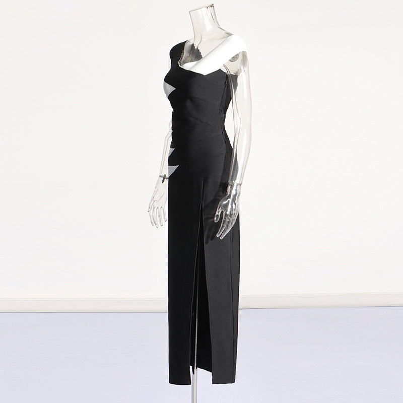 LOVERCCR  Fashion Socialite Style Evening Dress  New Elegant Elegant Black and White Contrast Color off-Shoulder Dress Women