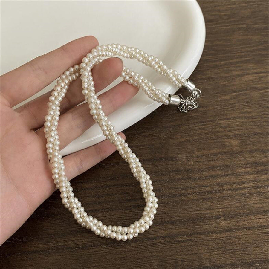 HOTan and NEWn Style All-Match Pearl Necklace Multi-Layer Pearl Winding Spiral Twist Necklace Temperament Wild Short Clavicle Chain