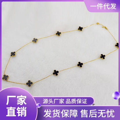 Cross-Border Hot 10 Flower Sweater Chain Double-Sided Clover Necklace Affordable Luxury Fashion Flower Pendant Clavicle Chain Necklace