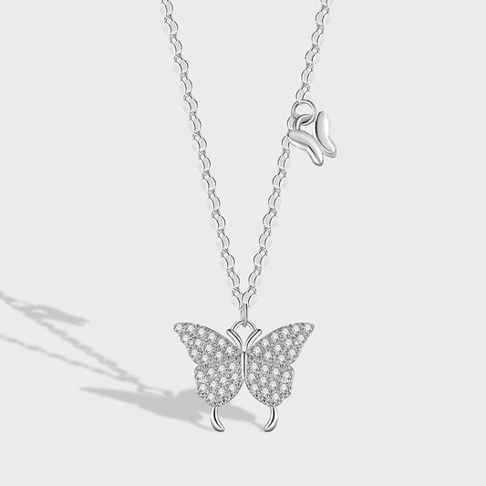 LOVECCR Sterling Silver S925 Butterfly Necklace Female Special Interest Light Luxury High-Grade  Hot Clavicle Chain Birthday Gift for Girlfriend