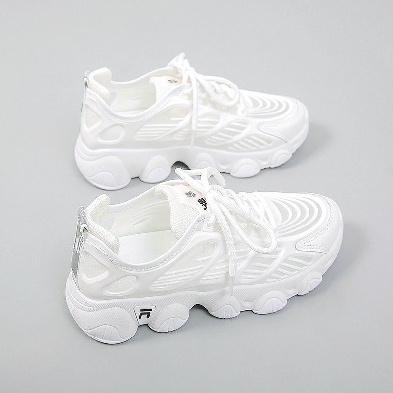 loveccr Dad Shoes Women's New Mesh Thin Hollow Breathable Sports Casual Versatile White Shoes for Spring and Summer