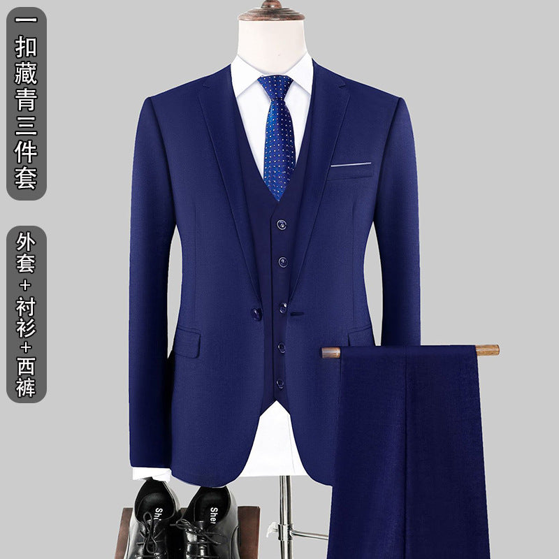 Suit Men's Suit Slim Fit Business Casual Wedding Work Korean Style Suit Three-Piece Business Suit Best Man Group Clothes