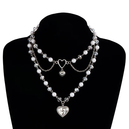 HOT and NEW Cross Border Ornament Fashion Sweet Hot Girl Love Multi-Layer Necklace Niche Temperament Imitation Pearl Tassel Necklace Women