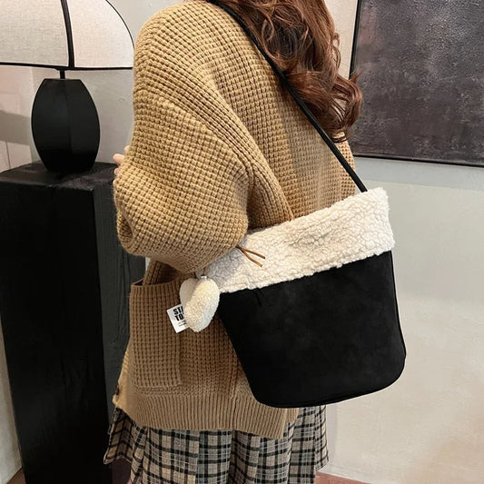 eybag  -  Small Plush Bucket Bags for Women 2024 Winter Y2K New Luxury Shoulder Underarm Bag Korean Fashion Handbags and Purses