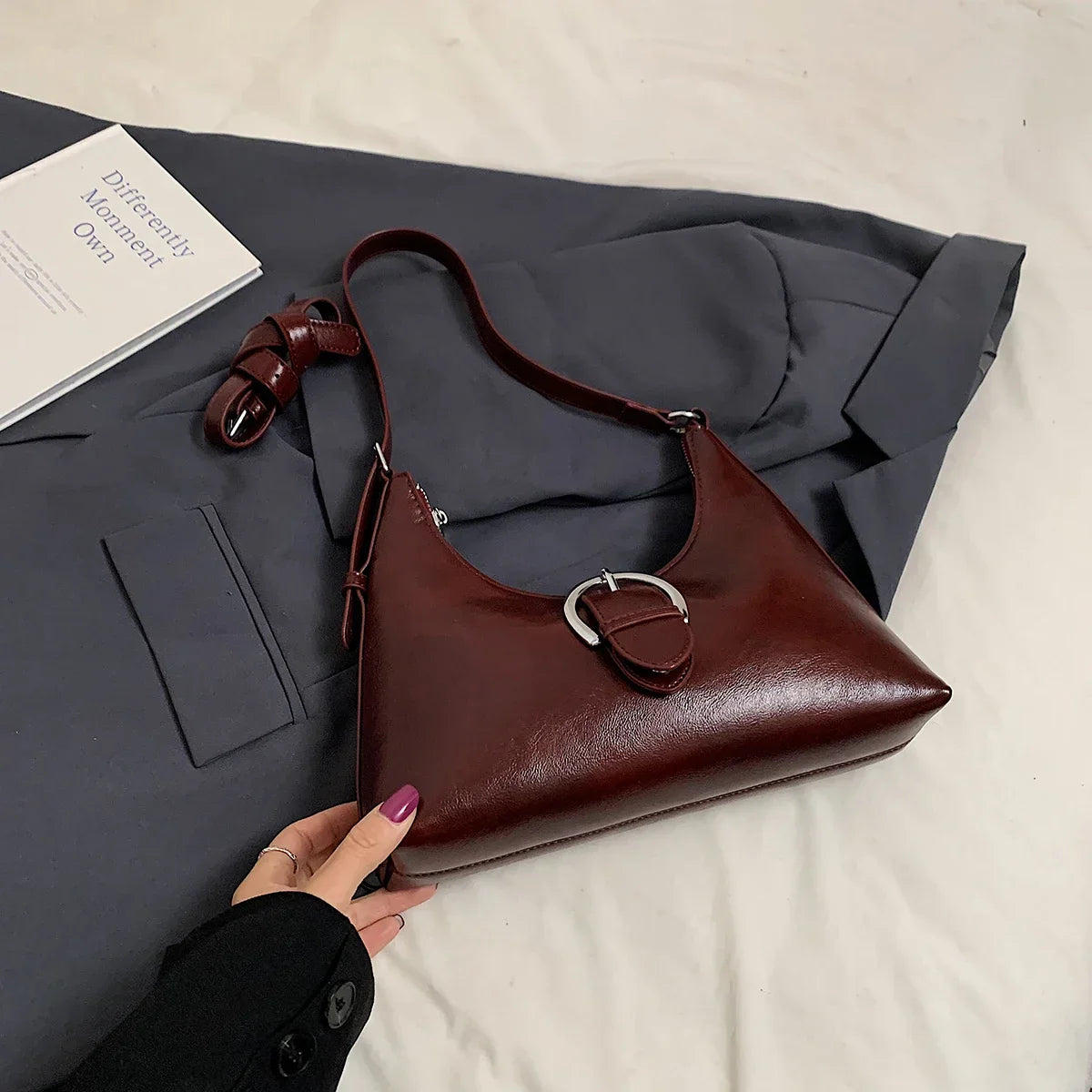 eybag  -  2024 Simple New Retro Design Small PU Leather Underarm Bag Women Handbags and Purses Luxury Fashion Shoulder Bag