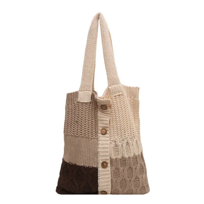 eybag  -   Autumn and Winter New Contrast Color Knitted Bag Women's Commuter Handbag Fashion Large Capacity One Shoulder Bag