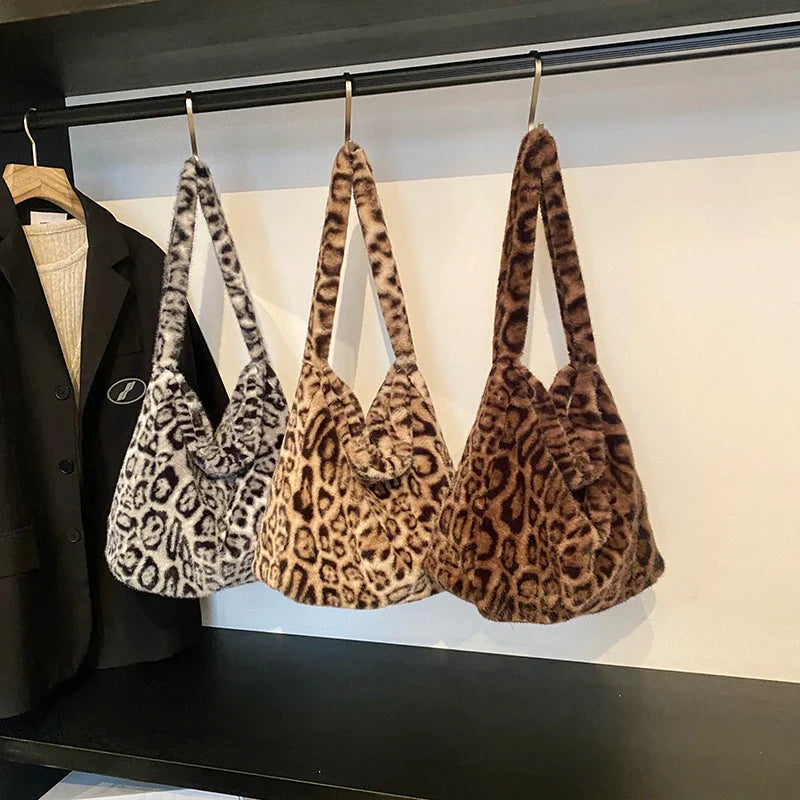 eybag  -  Large Leopard Faux Fur Shoulder Bags for Women 2024 Y2K Winter Fashion Crossbody Bag New Trends Females Luxury Handbags