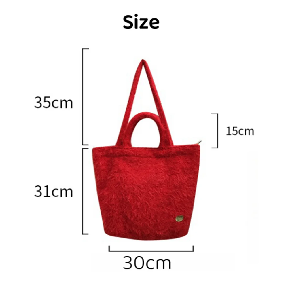 eybag  -  Girls Retro Handmade Plush Tote Bag Large Capacity Shopping Handbag Winter Casual Dual Shoulder Bags Purpose Commuter Crossbody