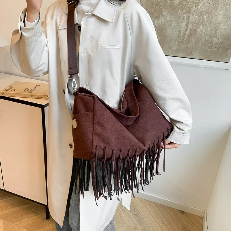 eybag  -  Lint Retro Large Shoulder Bag for Women 2024 Winter Trend New Y2K Tassels Handbags Females Luxury Crossbody Bags