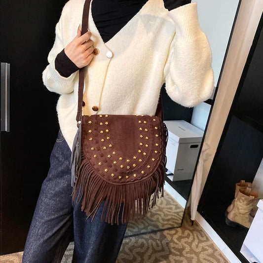 eybag  -  Rivets Design Frosted Leather Shoulder Bag for Women 2024 Winter Trend New Y2K Design Handbags Females Crossbody Bags