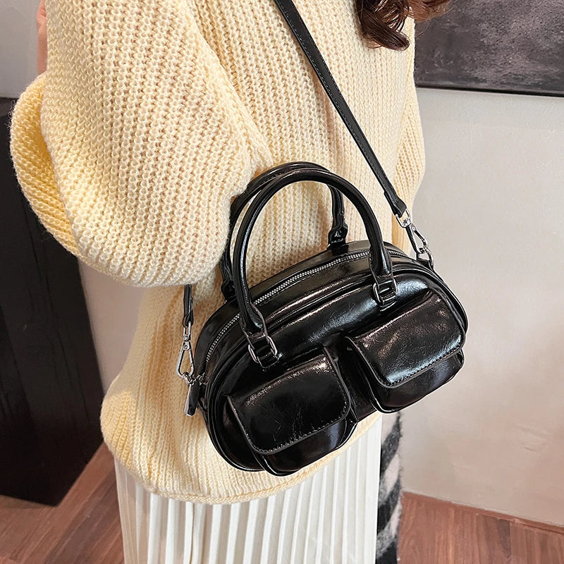 eybag  -   Small PU Leather Double Pockets Crossbody Bags for Women 2024 Y2K New Luxury Shoulder Bag Females Handbags and Purses