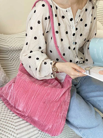 eybag  -  Girl's Solid Velvet Portable Casual Single Shoulder Bag Versatile Large Capacity Crossbody Bags Cloth Handbag Female