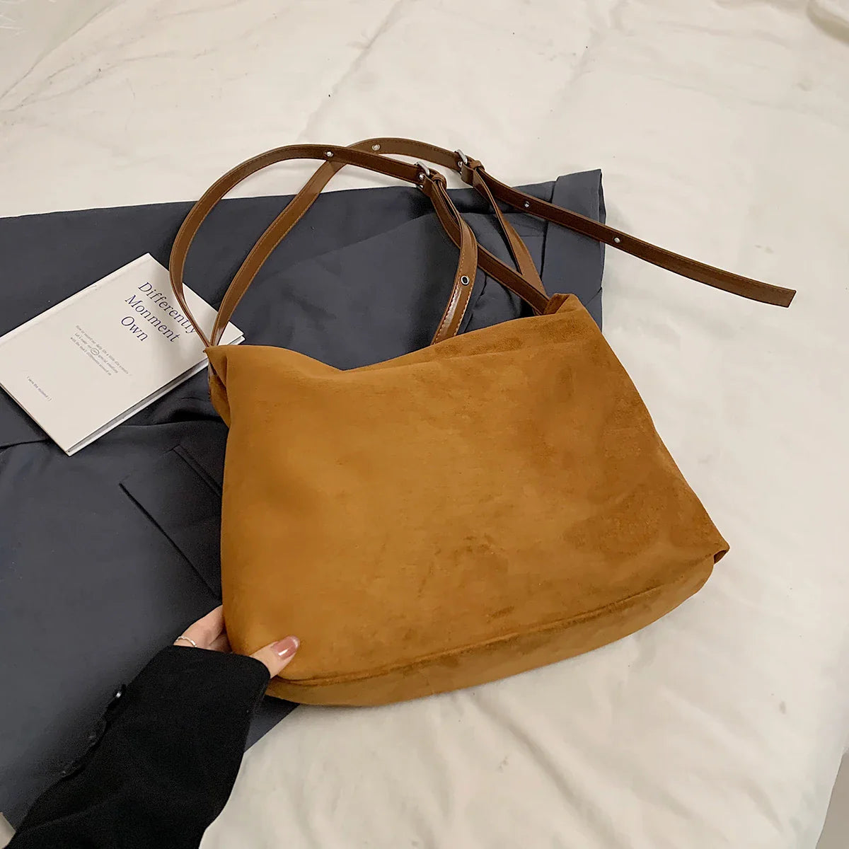 eybag  -  Nubuck Leather Underarm Bags Lady Shoulder Bag for Women 2024 Winter New Fashion Y2K Retro Hobo Bag Handbags and Purses