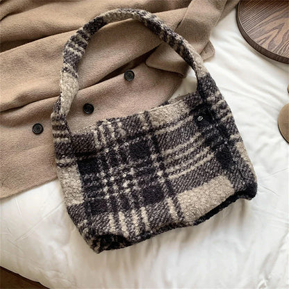 eybag  -  Woolen Tweed Soft Shoulder Bag Women's Large Capacity Magnetic Buckle Handbag Commuter Shopper Armpit Bag Crossbody Bag