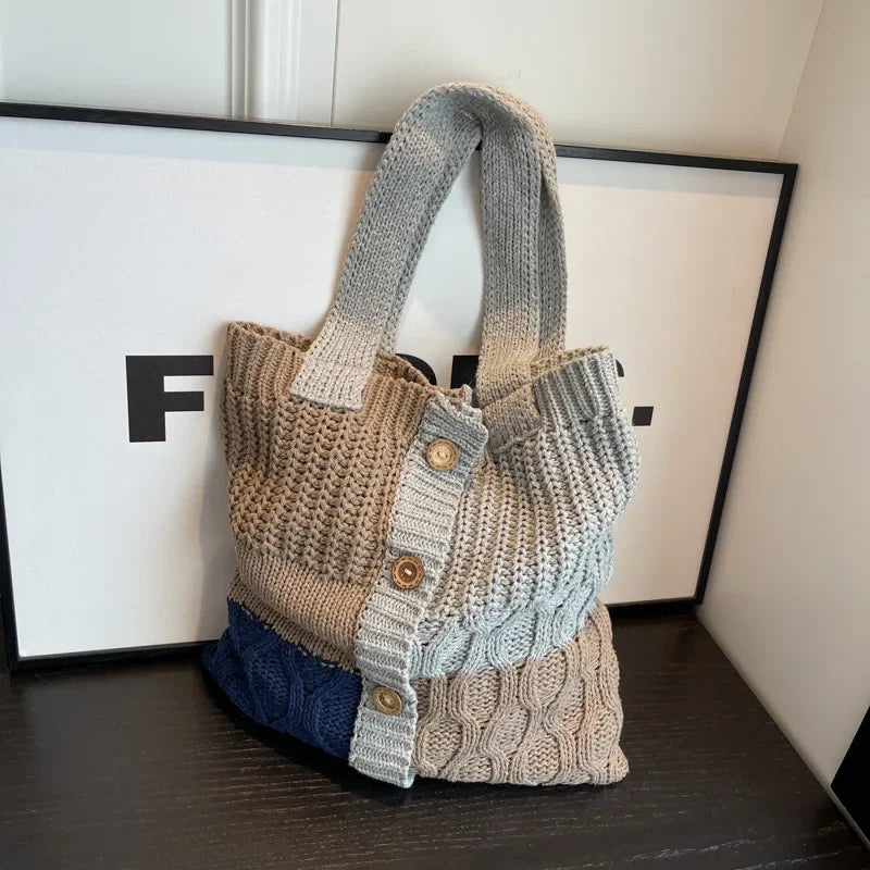 eybag  -   Autumn and Winter New Contrast Color Knitted Bag Women's Commuter Handbag Fashion Large Capacity One Shoulder Bag