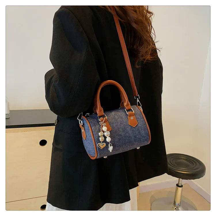 eybag  -  Luxury Designer Beading PU and Denim Patchwork Women's Handbag Casual  Crossbody Bag Pillow Tote