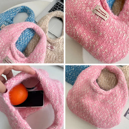 eybag  -  2024 Women's Small Square Wool Knitted Shoulder Bag Autumn Winter Tote Handbag Cotton Daily Wrist Bags