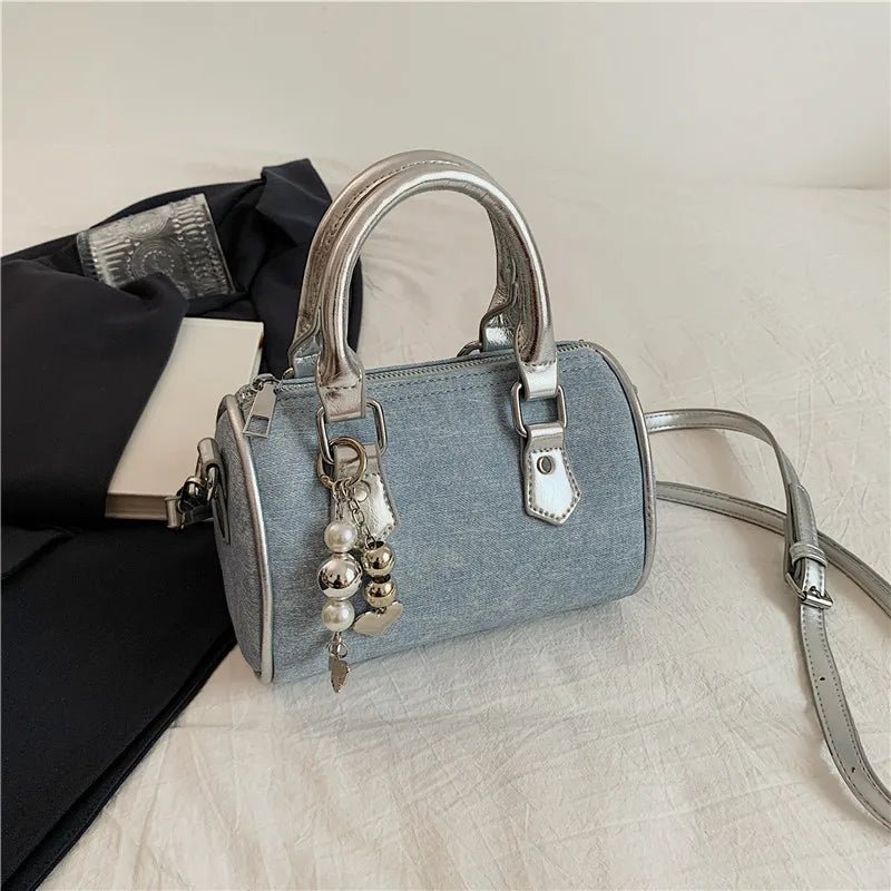 eybag  -  Luxury Designer Beading PU and Denim Patchwork Women's Handbag Casual  Crossbody Bag Pillow Tote