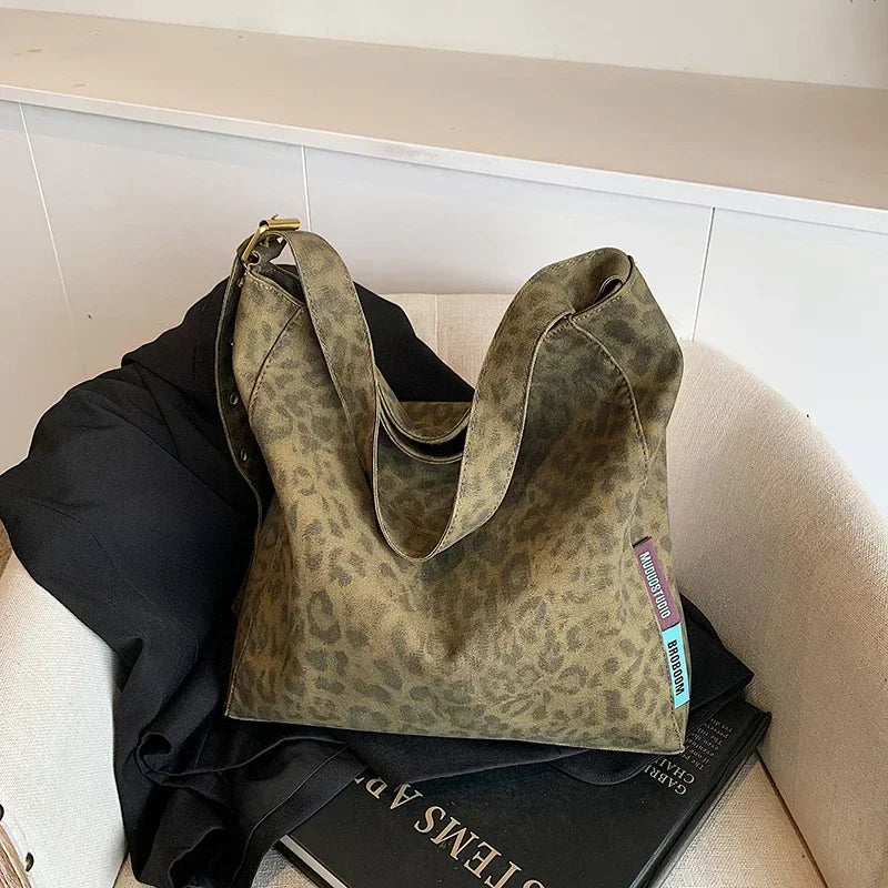 eybag  -  Canvas Leopard Print Zipper Shoulder Bag Hot Sale Large Capacity Popular Fashion Handbag Soft Simple Commuting Crossbody Bag