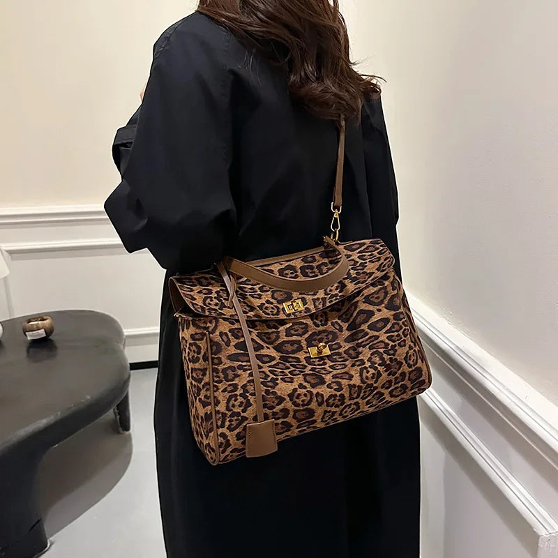 eybag  -  Luxury Designer Lock Velvet Leopard Printed Women's Handbag Retro Crossbody Bag Bucket Tote