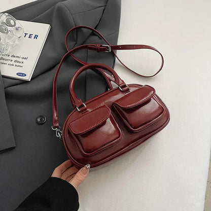 eybag  -   Small PU Leather Double Pockets Crossbody Bags for Women 2024 Y2K New Luxury Shoulder Bag Females Handbags and Purses