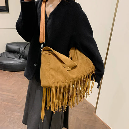 eybag  -  Lint Retro Large Shoulder Bag for Women 2024 Winter Trend New Y2K Tassels Handbags Females Luxury Crossbody Bags