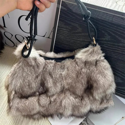 eybag  -  NEW Real Fox Fur Woman Ladies Crossbody Bags Designer Luxury Handbags Women Handbag Shoulder Bag Fuzzy Fluffy Tote Bag