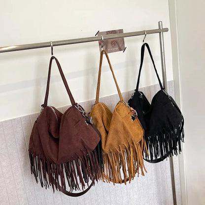 eybag  -  Lint Retro Large Shoulder Bag for Women 2024 Winter Trend New Y2K Tassels Handbags Females Luxury Crossbody Bags