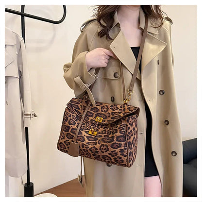 eybag  -  Luxury Designer Lock Velvet Leopard Printed Women's Handbag Retro Crossbody Bag Bucket Tote