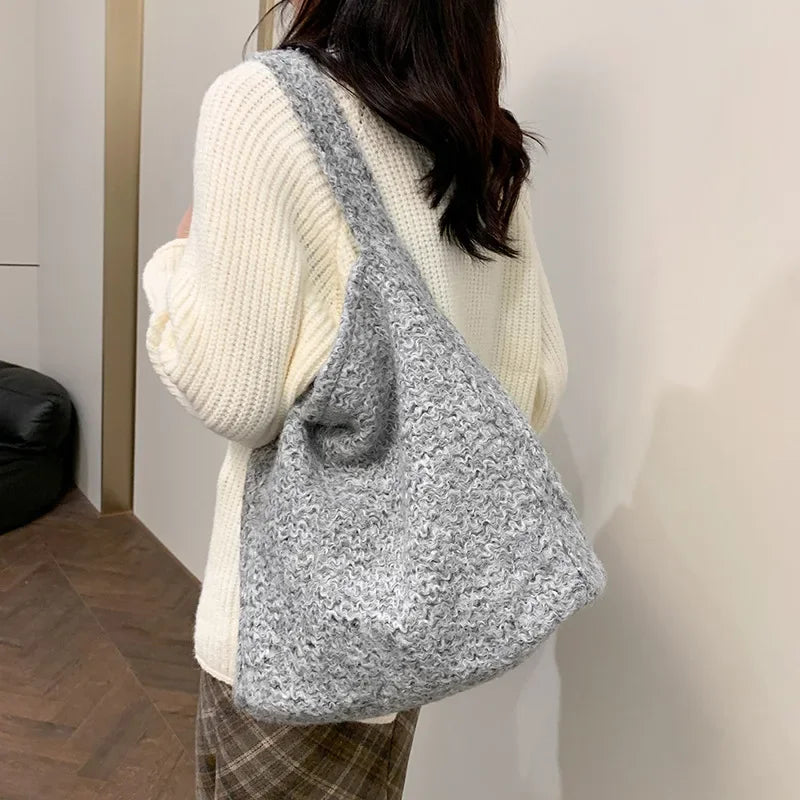 eybag  -  Brand Designer Wool Women's Shoulder Bag Casual Weave Crossbody Bag Bucket  Handbag