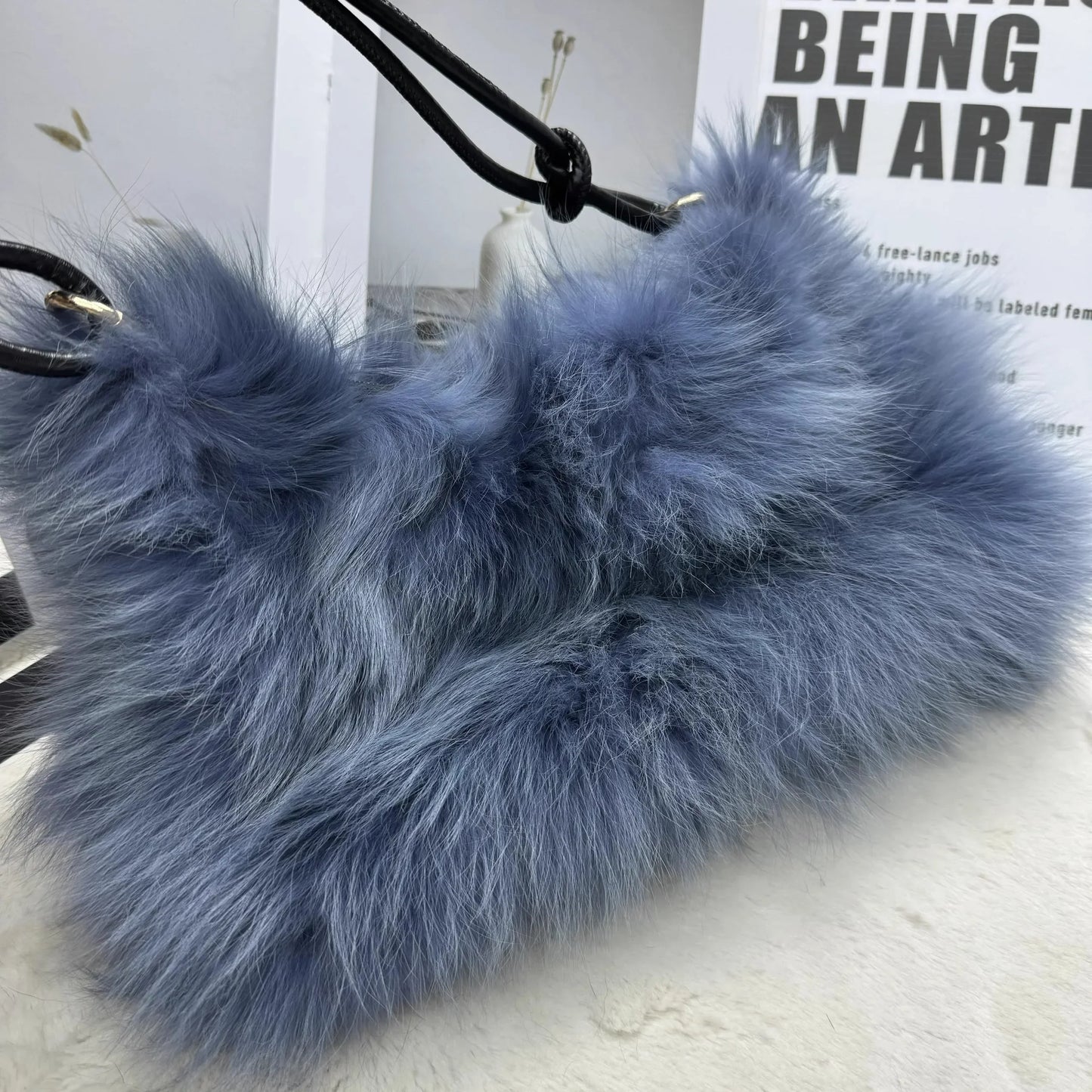 eybag  -  NEW Real Fox Fur Woman Ladies Crossbody Bags Designer Luxury Handbags Women Handbag Shoulder Bag Fuzzy Fluffy Tote Bag