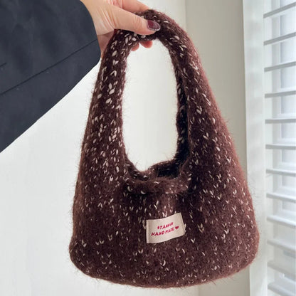 eybag  -  2024 Women's Small Square Wool Knitted Shoulder Bag Autumn Winter Tote Handbag Cotton Daily Wrist Bags