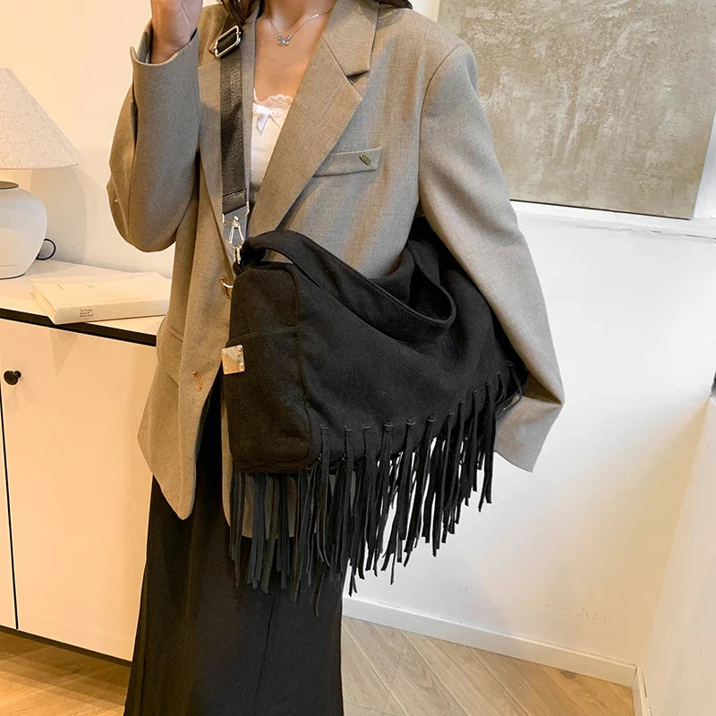 eybag  -  Lint Retro Large Shoulder Bag for Women 2024 Winter Trend New Y2K Tassels Handbags Females Luxury Crossbody Bags