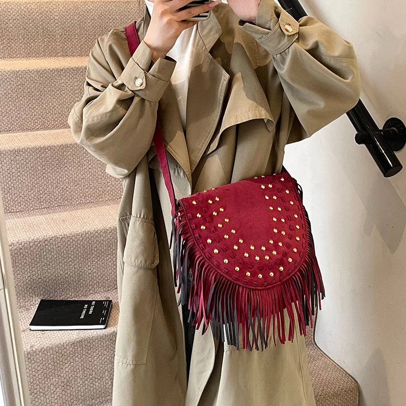 eybag  -  Rivets Design Frosted Leather Shoulder Bag for Women 2024 Winter Trend New Y2K Design Handbags Females Crossbody Bags