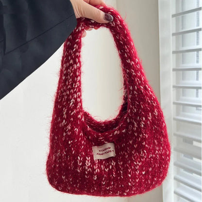 eybag  -  2024 Women's Small Square Wool Knitted Shoulder Bag Autumn Winter Tote Handbag Cotton Daily Wrist Bags