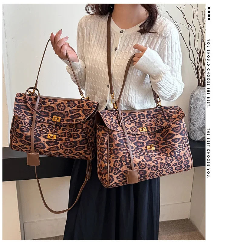 eybag  -  Luxury Designer Lock Velvet Leopard Printed Women's Handbag Retro Crossbody Bag Bucket Tote