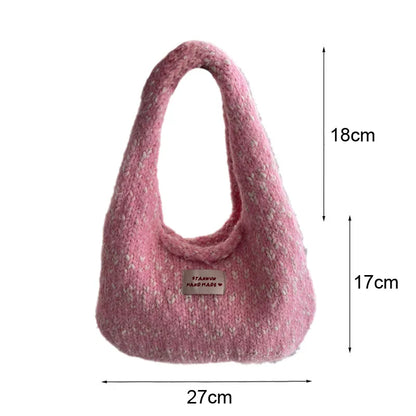 eybag  -  2024 Women's Small Square Wool Knitted Shoulder Bag Autumn Winter Tote Handbag Cotton Daily Wrist Bags