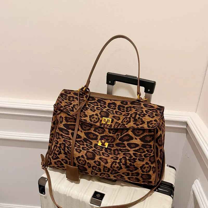 eybag  -  Luxury Designer Lock Velvet Leopard Printed Women's Handbag Retro Crossbody Bag Bucket Tote