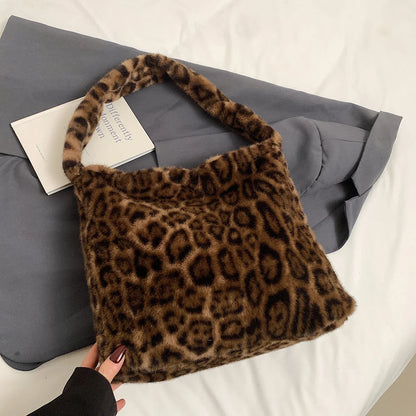 eybag  -  Large Leopard Faux Fur Shoulder Bags for Women 2024 Y2K Winter Fashion Crossbody Bag New Trends Females Luxury Handbags