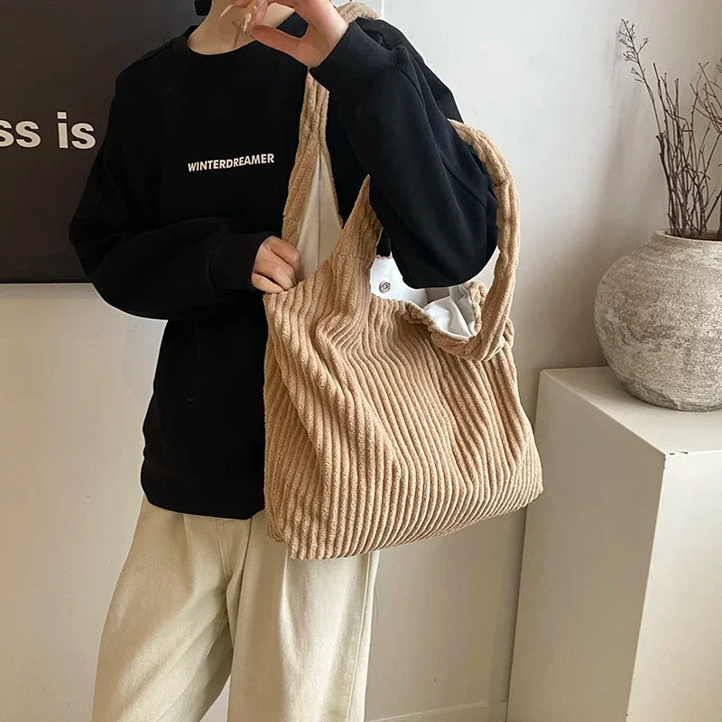 eybag  -  Soft Large Corduroy Handbags for Women 2024 Winter New Y2K Korean Fashion Travel Shoulder Bag Casual Style Tote Bag