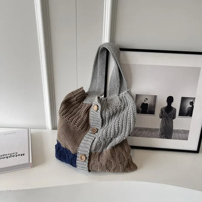 eybag  -   Autumn and Winter New Contrast Color Knitted Bag Women's Commuter Handbag Fashion Large Capacity One Shoulder Bag