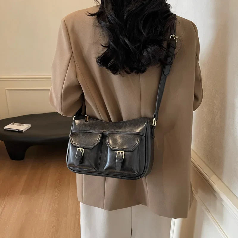 eybag  -  Small PU Leather Double Pockets Crossbody Bags for Women 2024 Y2K New Luxury Shoulder Bag Females Handbags and Purses