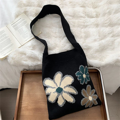 eybag  -  Women's Sunflower Woolen Knitting Tote Shopper Bags High Feeling Korean Flower Shoulder Bag Female bolsas Large Capacity Handbag