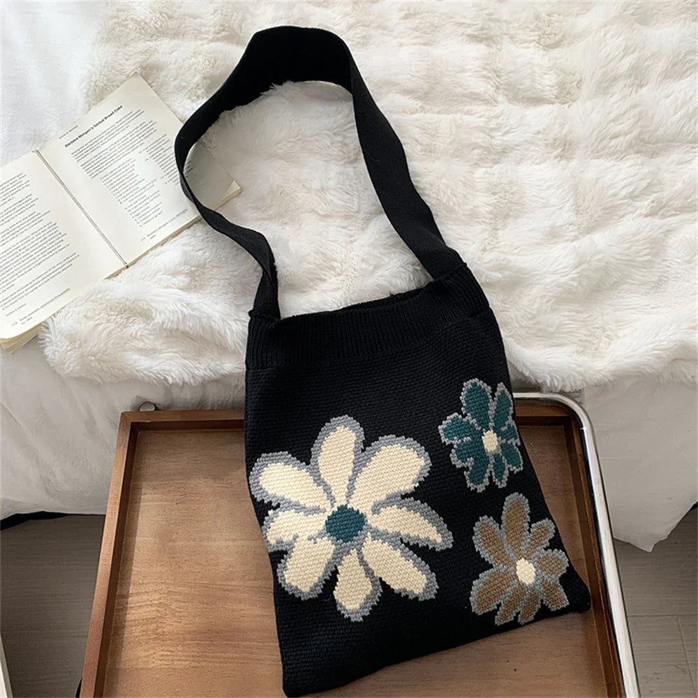 eybag  -  Women's Sunflower Woolen Knitting Tote Shopper Bags High Feeling Korean Flower Shoulder Bag Female bolsas Large Capacity Handbag