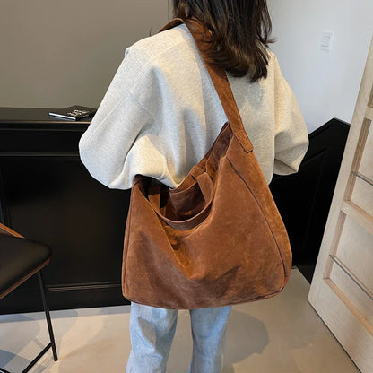 eybag  -  Retro Velvet Leather Large Tote Bags for Women 2024 Winter Y2K Female Shoulder Bag Females Crossbody Bag New Handbags