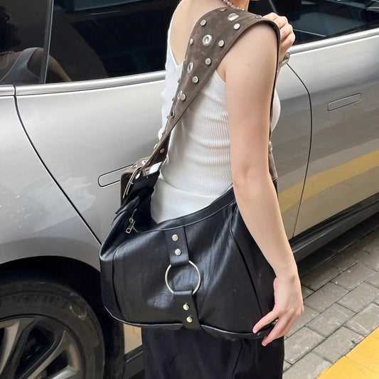 eybag  -  NEW Fashion Women Vintage Solid Color Handbags Shoulder Underarm Bag Fashion PU Leather Wide Strap Crossbody Bag