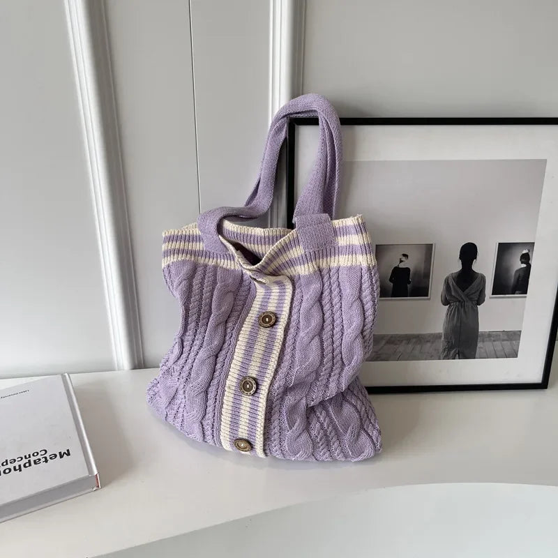 eybag  -   Autumn and Winter New Contrast Color Knitted Bag Women's Commuter Handbag Fashion Large Capacity One Shoulder Bag