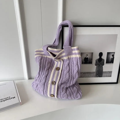 eybag  -   Autumn and Winter New Contrast Color Knitted Bag Women's Commuter Handbag Fashion Large Capacity One Shoulder Bag