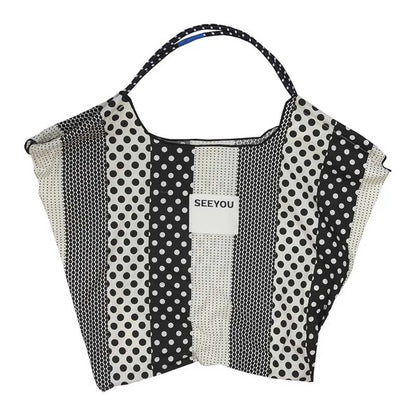 eybag  -  Female Polka Dot Canvas Bag 2024 New Cloth Shoulder Tote Bags  Drawstring Shopping Handbag Thin Style