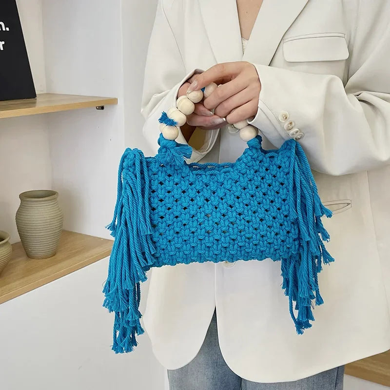 eybag  -  Luxury Designer Beading Tassel Wool Weave Women's Handbag Casual Crossbody Bag Hobos Tote